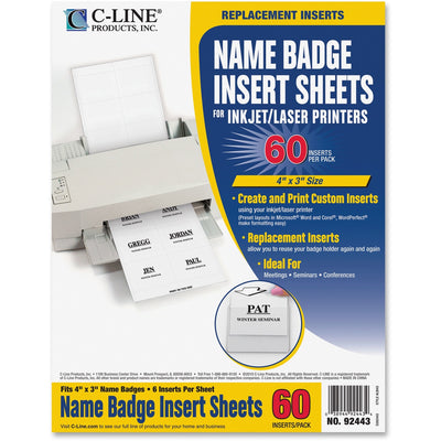 C-Line Laser/Inkjet Badge Insert Refills, White, 1 Pack, CLI92443