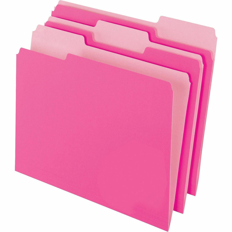 TOPS Pendaflex 1/3 Tab Cut Letter Recycled Top Tab File Folder, Pink, 8 1/2" Width x 11" Length, 100 / Box — view 1