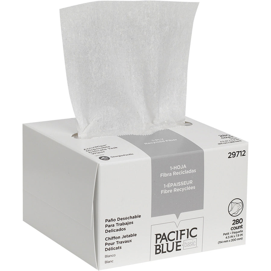 Pacific Blue Basic AccuWipe Recycled Disposable Delicate Task Wipers, 4.5" x 2.9", White, Fiber, Streak-free, 280 / Box, GPC29712