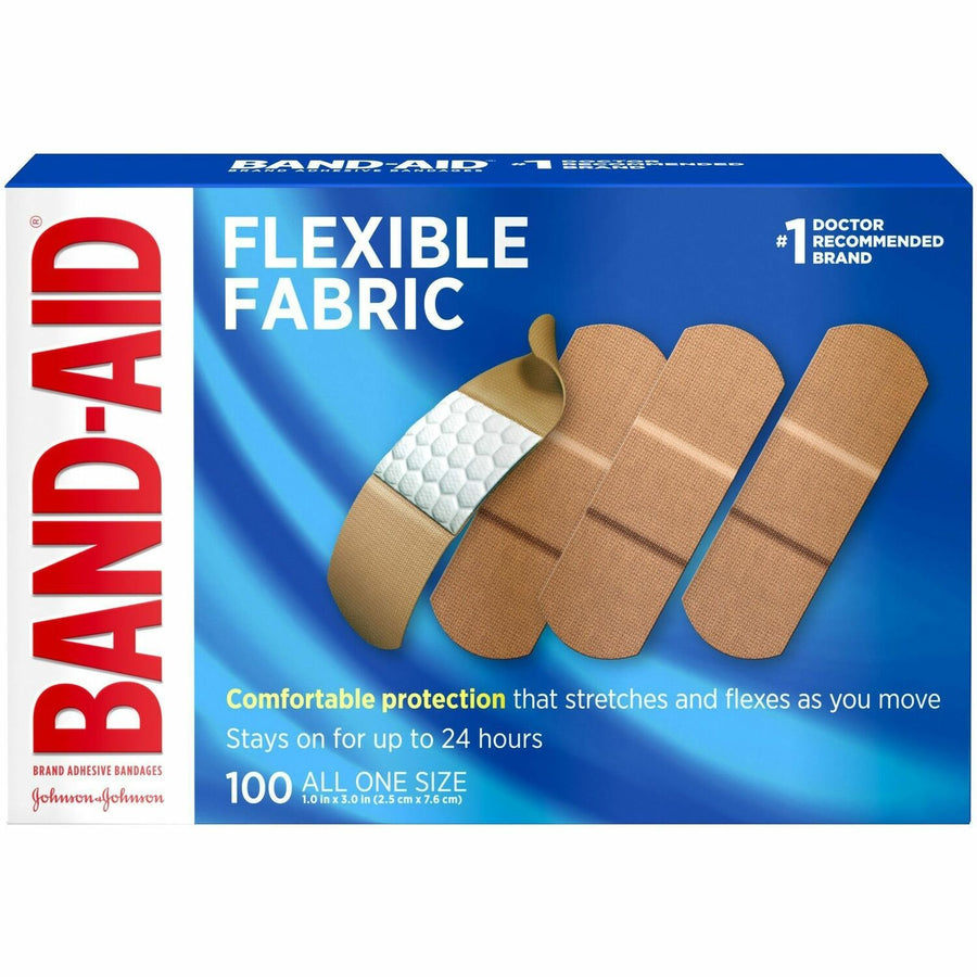 Band-Aid Flexible Fabric Adhesive Bandages, Beige, Stretchable, 100 / Box, JOJ4444