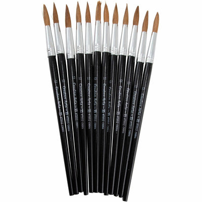 Charles Leonard Round Camel Hair Paint Brushes, Black, 1 Dozen, LEO73512