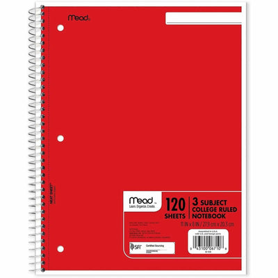 ACCO Mead 3-Subject Wire-bound Notebook - Letter-size, 8" x 11", MEA06710