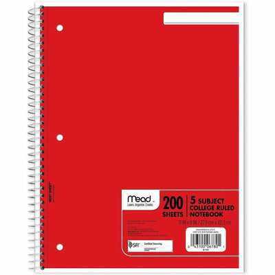 ACCO Mead 5-Subject Wire-bound Notebook - Letter-size, 8 1/2" x 11", MEA06780