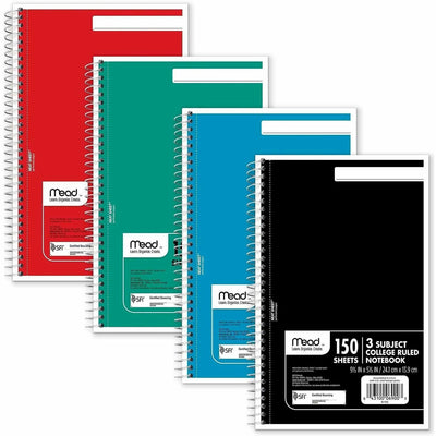 ACCO Mead 3-Subject Wirebound College Rule Notebook, 5 1/2" x 9", MEA06900