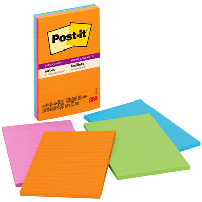 3M Post-it Super Sticky Lined Notes - Energy Boost Color Collection, Limeade, 4 / Pack — view 1