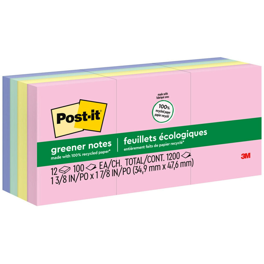 Post-it® Greener Notes, Moonstone, Paper, Repositionable, 1 / Pack, MMM653RPA