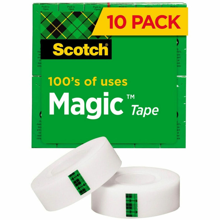 Scotch 3/4"W Magic Tape, Clear, 0.75", 27.78 yd, 1", Writable Surface, 10 / Pack, MMM810P10K