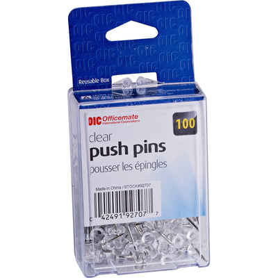 Officemate Precision Pushpins, Clear, 100 / Box, OIC92707