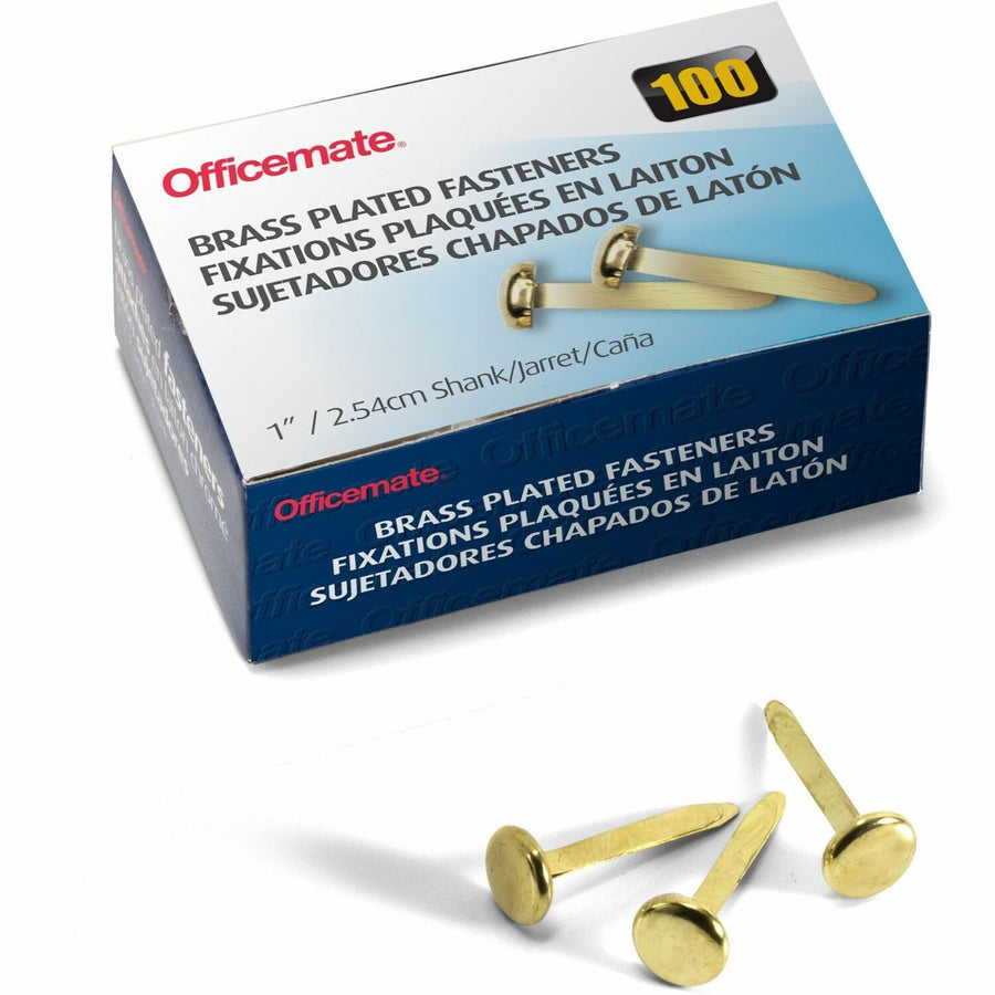 Officemate Round Head Fasteners, Brass, 100 / Box — view 1