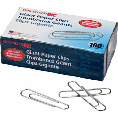 Officemate Giant Nonskid Paper Clips, Silver, 10 / Pack, OIC99915