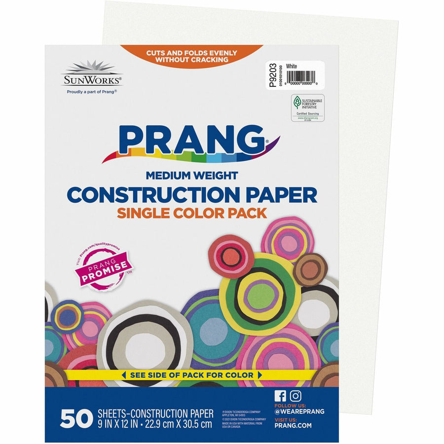 Prang Construction Paper, White, Smooth Textured, 1 / Pack, PAC9203