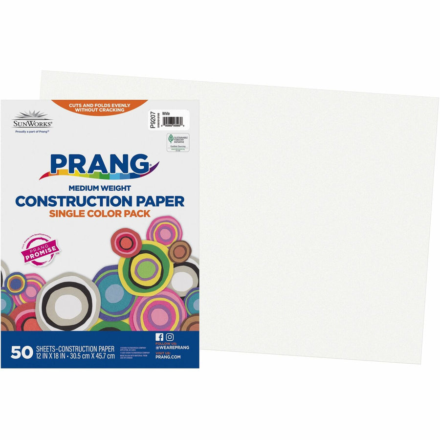 Prang Construction Paper, White, Smooth Textured, 1 / Pack, PAC9207