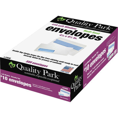 Quality Park No. 10 Single Window Security Tinted Business Envelopes with a Self-Seal Closure, White, 500 / Box, QUA21418