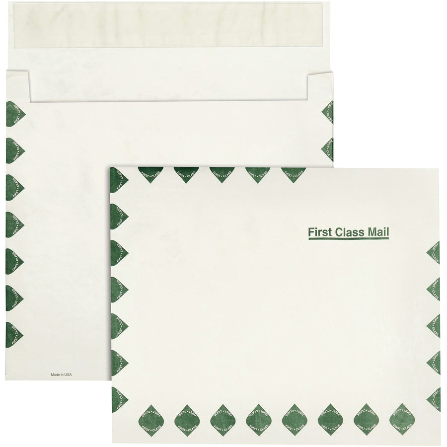 Survivor® 10 x 13 x 2 DuPont Tyvek Expansion First Class Border Mailers, White, 14 lb, Moisture Resistant, 100 / Carton, QUAR4620