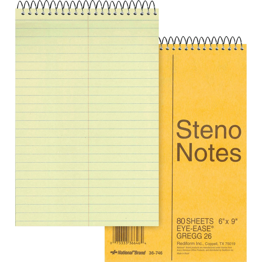 Rediform Steno Notebook, 6" x 9", Board, Wire Bound, 16 lb, 80, Rigid, RED36746