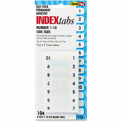 TOPS Redi-Tag Permanent Numbered Tab Indexes, White, 1 Pack, RTG31001