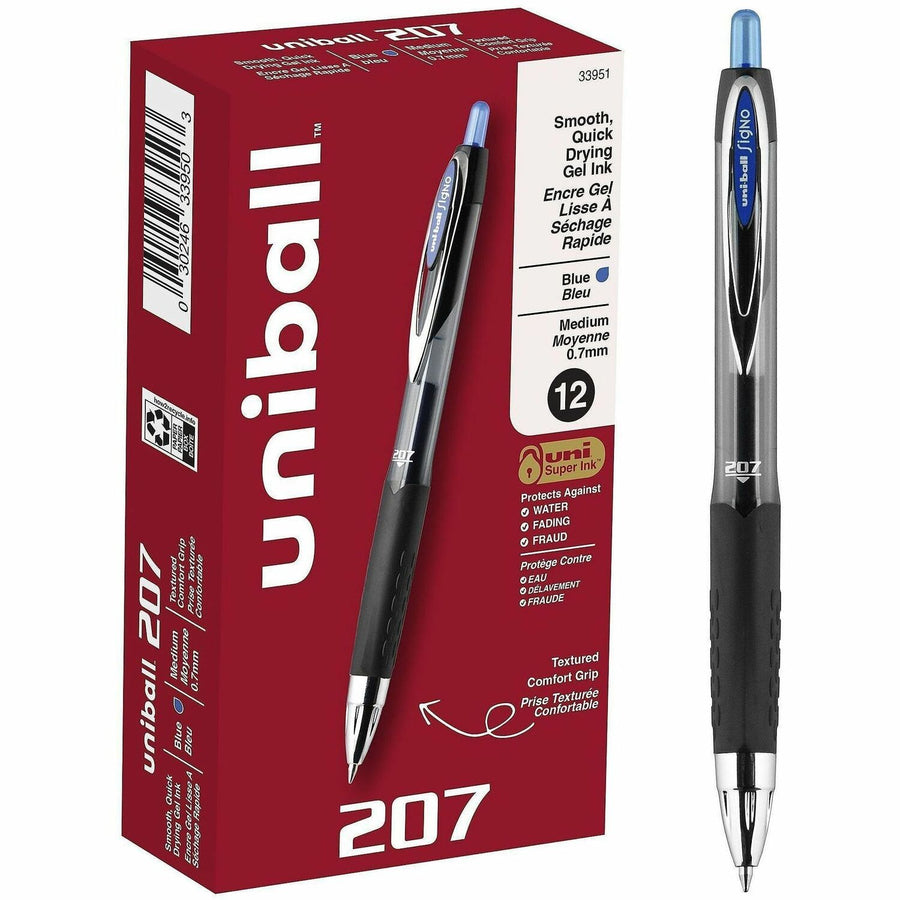 uniball™ 207 Gel Pen, Blue, Pocket Clip, 1 Dozen, UBC33951