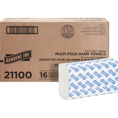 Genuine Joe Paper Towel Multi fold 250 sheets White, 16 / Carton, GJO21100