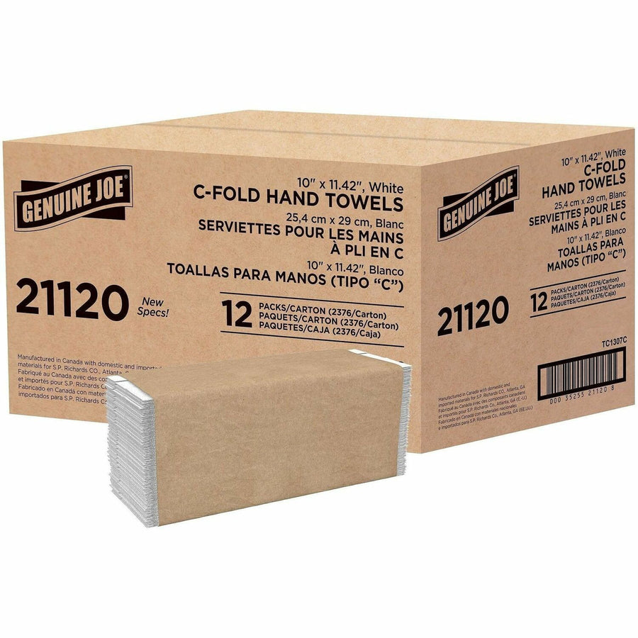 Genuine Joe Paper Towel C-fold 200 sheets White, 20 lb, Embossed, 12 / Carton, GJO21120