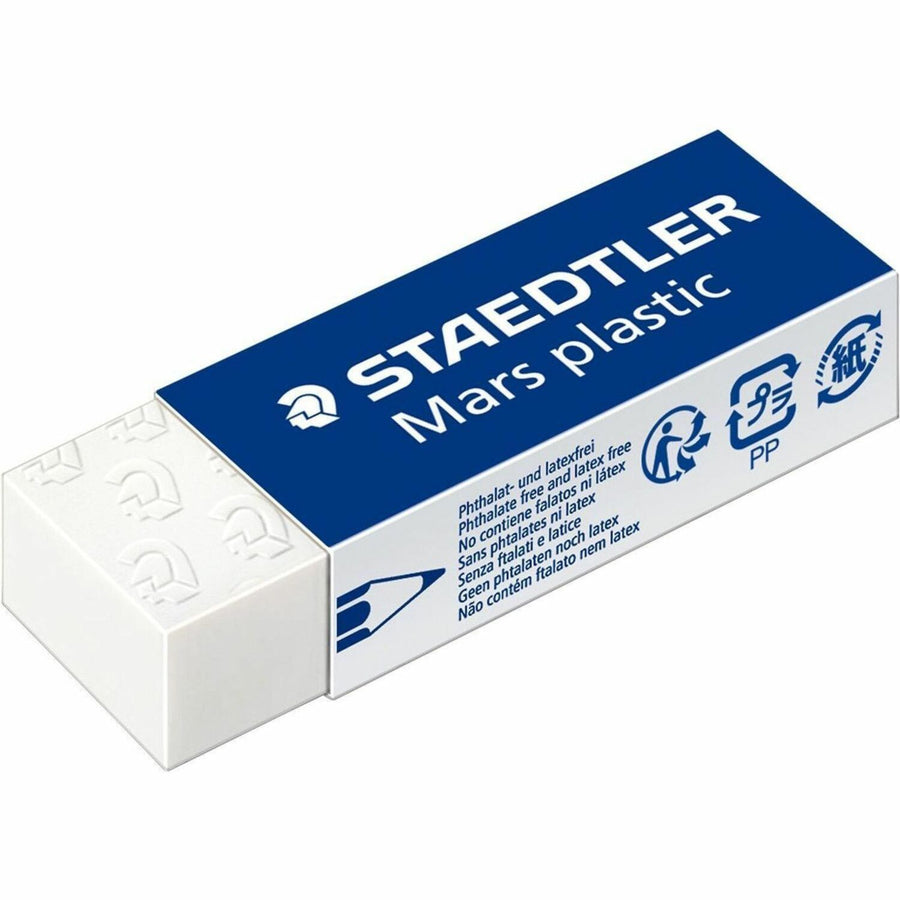 Staedtler Mars Mars Plastic White Eraser, 0.9" x 0.5", Tear Resistant, 20 / Box, STD52650
