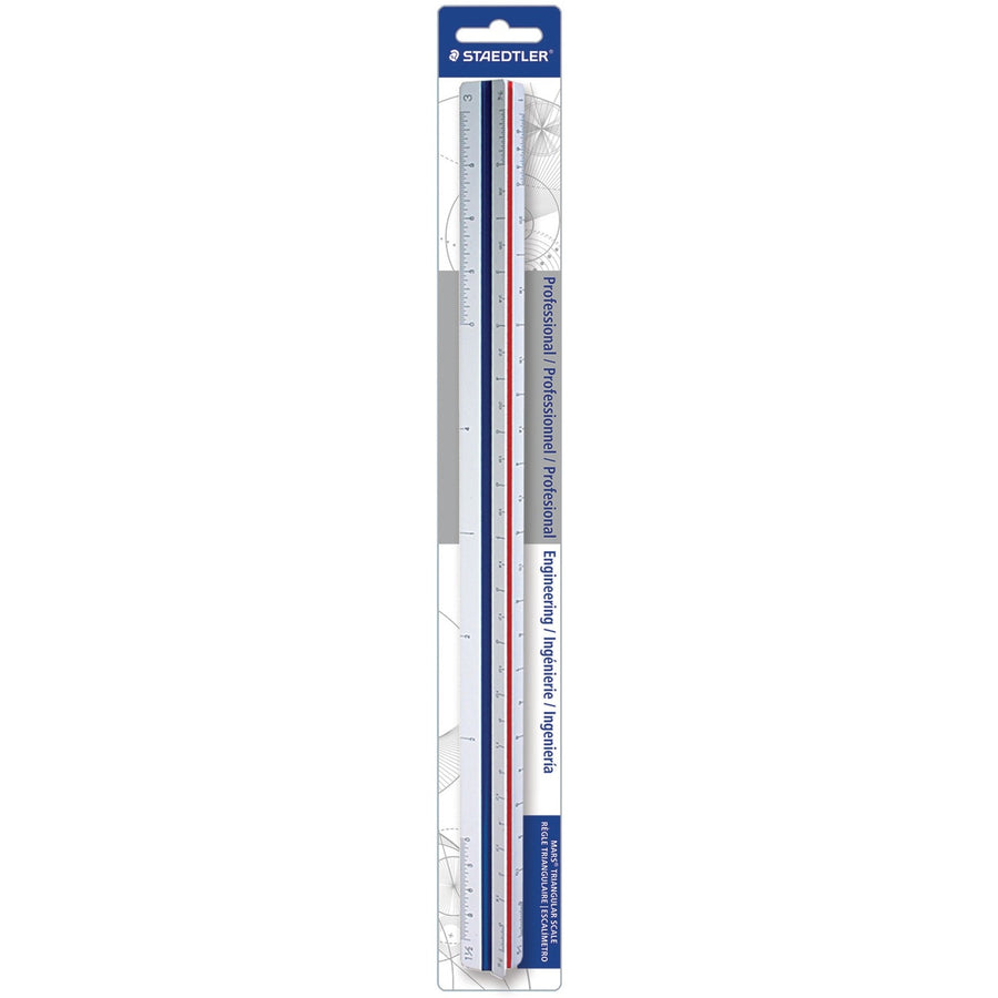 Staedtler 12" Triangular Engineer Scale, White, Polystyrene, STD9871834BK