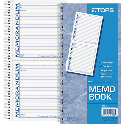 TOPS Memorandum Forms Book, Canary, 5.50" Width x 11" Length, TOP4150