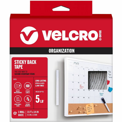 VELCRO® Sticky Back 15ft x 3/4in Roll White, 0.75", Long Lasting, 1 Roll, VEK90082