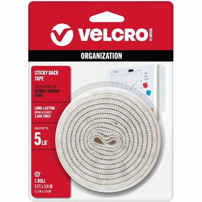 VELCRO® Sticky Back 5ft x 3/4in Roll White, 0.75", Adhesive, 1 Roll, VEK90087