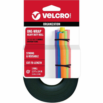VELCRO® ONE-WRAP Roll 12ft x 3/4in Roll Black, 0.75", Repositionable, 1 / Pack, VEK90340