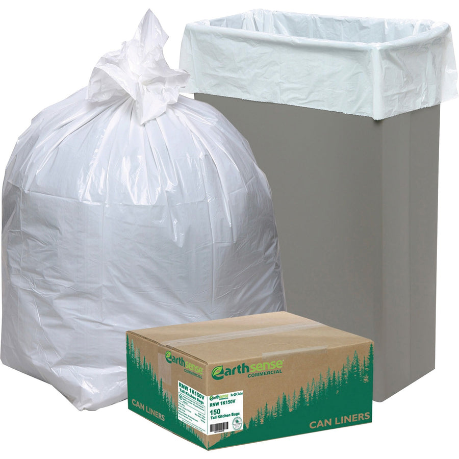 Earthsense Heavy-Duty Reclaim Recycled White Can Liners, Small, Plastic, 13 gal, Star Bottom Seal, 1 Carton, WBIRNW1K150V