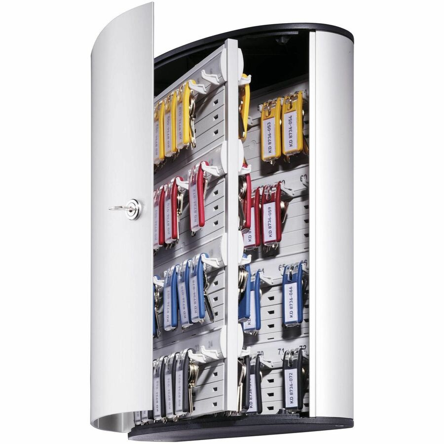 DURABLE 72-Key Brushed Aluminum Key Cabinet, 11.9" x 15.7", Silver, Security Lock, DBL195523