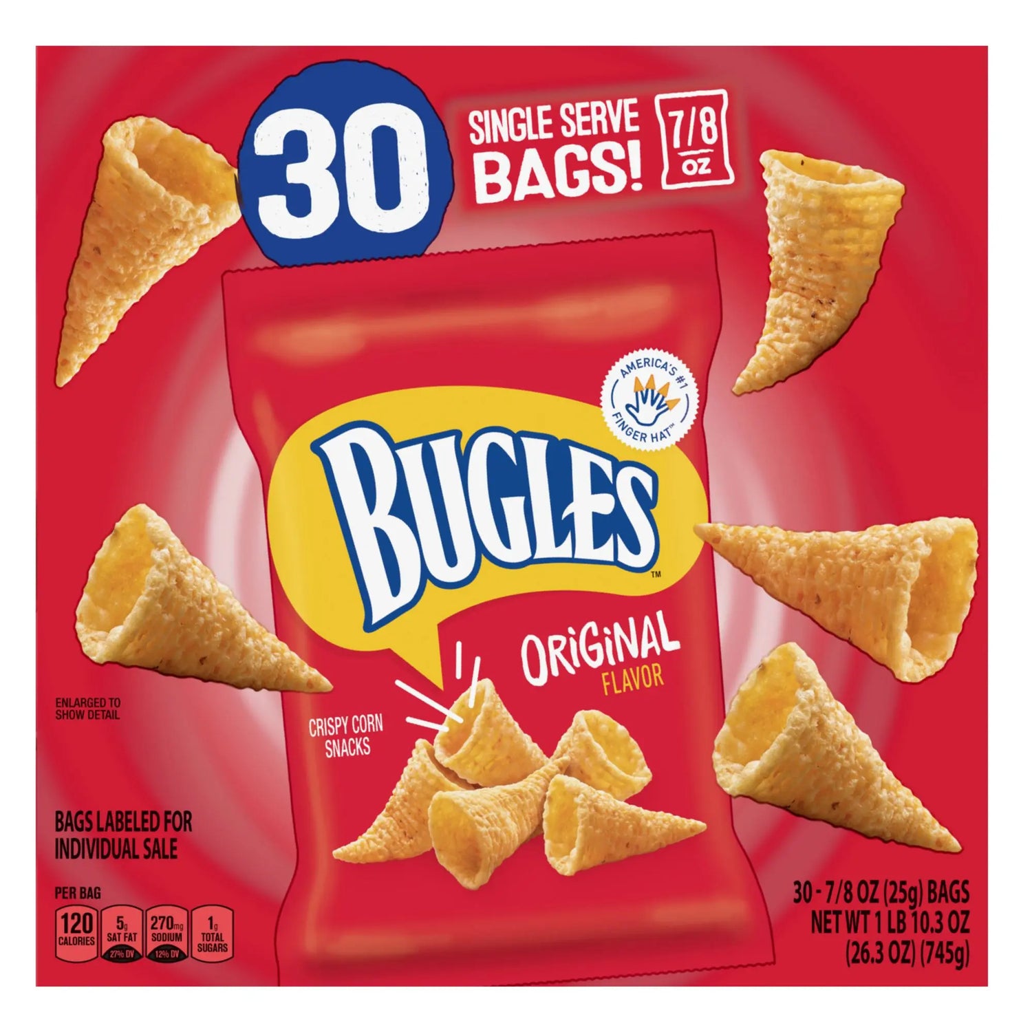 Bugles Original Corn Snacks (30-Pack) | Crunchy Corn Horns Bugles