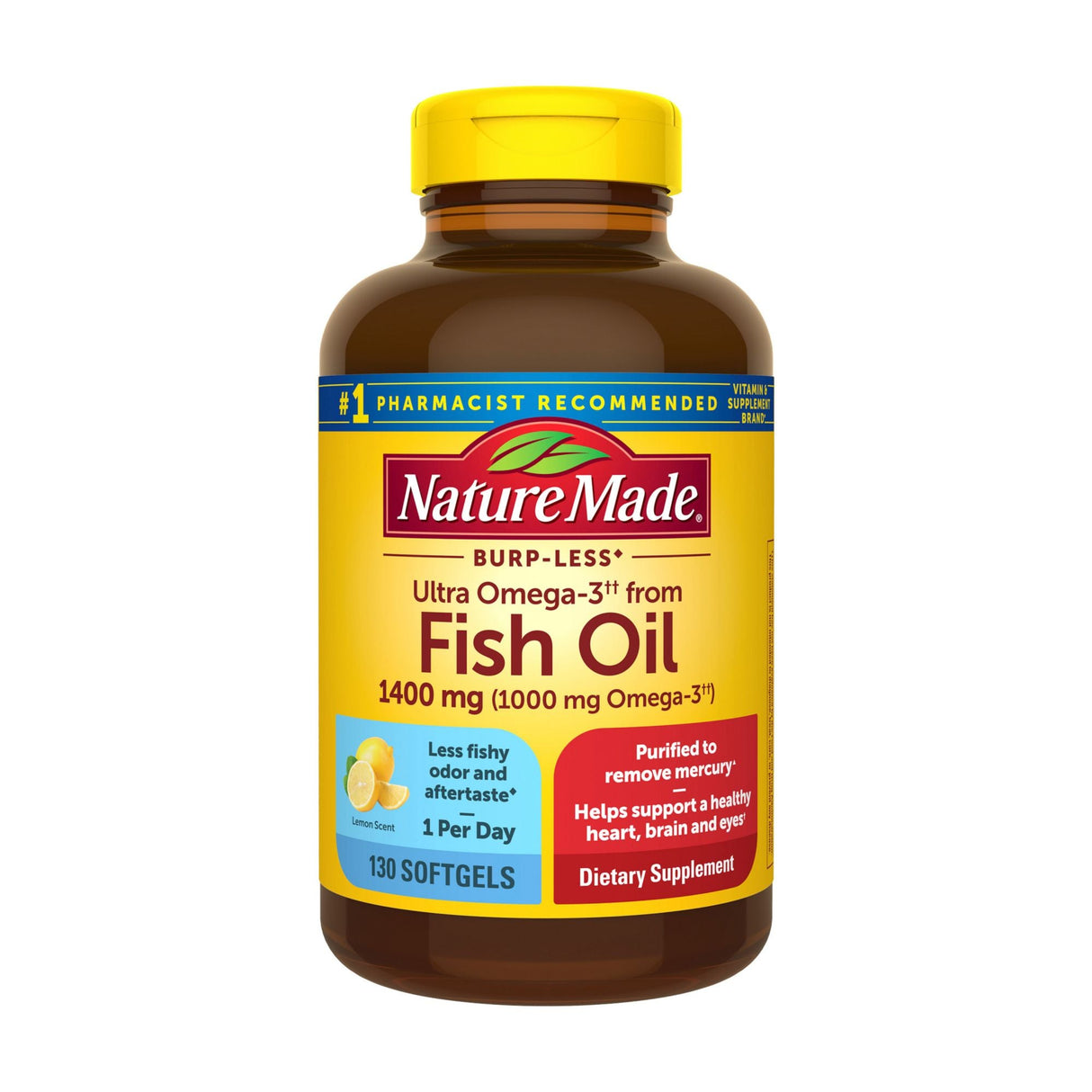 Nature Made Ultra Omega-3 Fish Oil Softgels (1400mg, 130 ct.) | Burp-Less Formula for Heart & Brain Health Nature Made