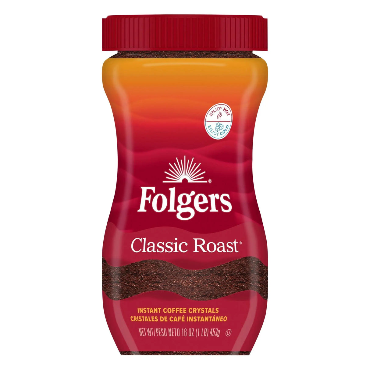 Folgers Classic Roast Instant Coffee (16 oz) | Rich, Smooth Instant Brew Folgers