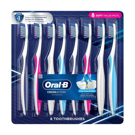 Oral-B Cross Action Manual Toothbrushes (8-Pack) | CrissCross Bristles Clean Deep Between Teeth Oral-B