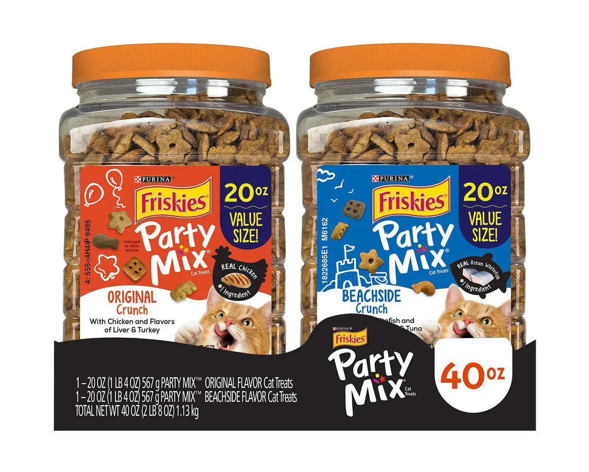 Friskies Party Mix Cat Treats (2-Pack, 20 oz Each) | Crunch & Soft Bite Variety Friskies