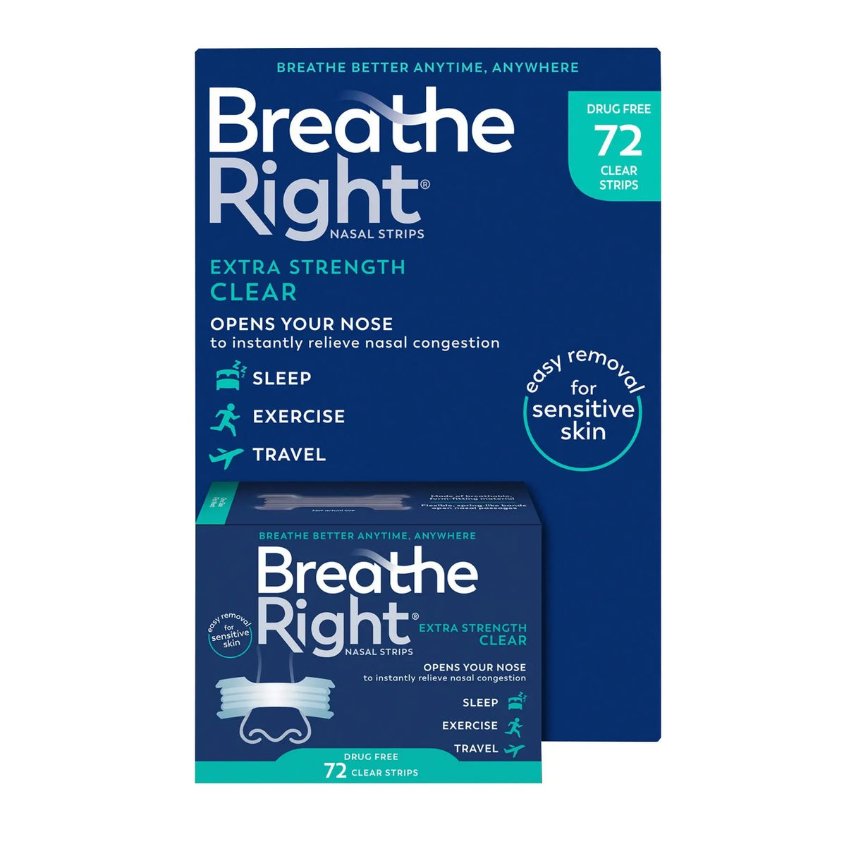 Breathe Right Clear Nasal Strips (72Â ct) | Gentle Extra-Strength Relief Breathe Right