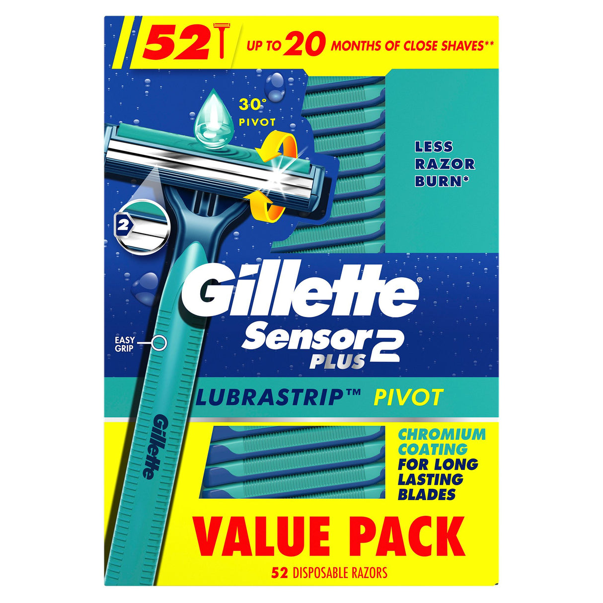 Gillette Sensor2 Plus pivoting head disposable razors pack of 52