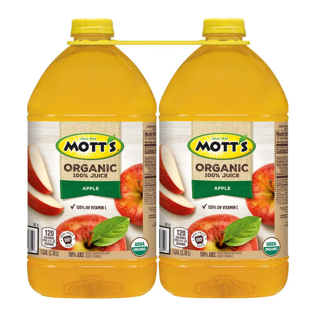 Mott’s Organic Apple Juice (2-Pack, 1 Gallon Each) | Pure Apple Flavor with No Added Sugar Mott's