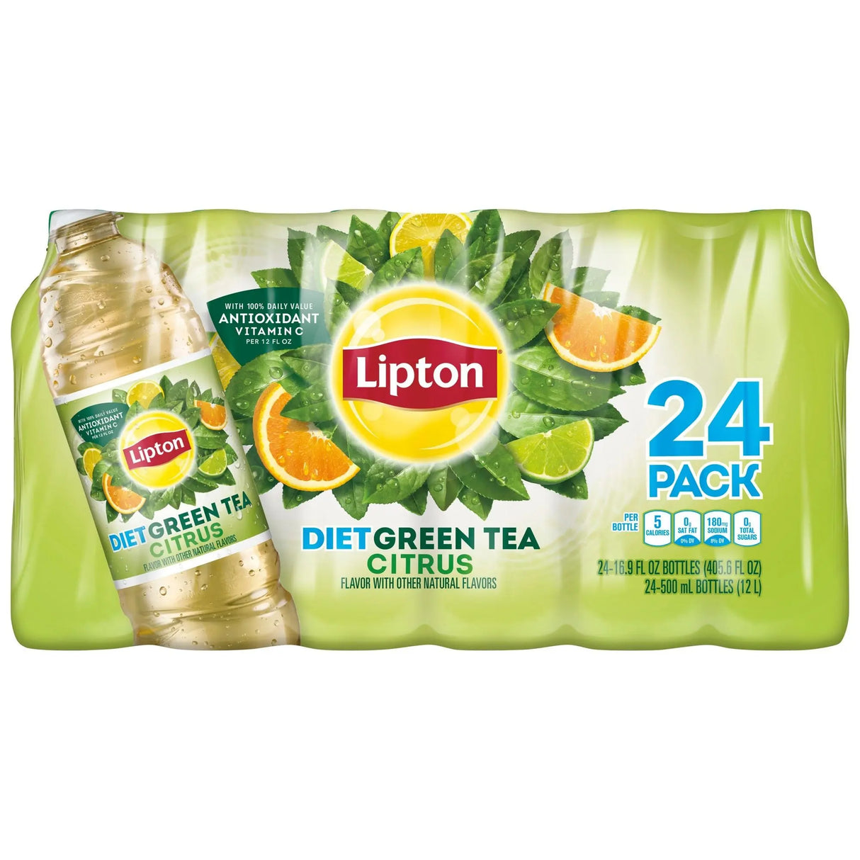 Lipton Diet Green Tea Citrus (24-Pack, 16.9 oz Bottles) | Refreshing, Sugar-Free Beverage Lipton