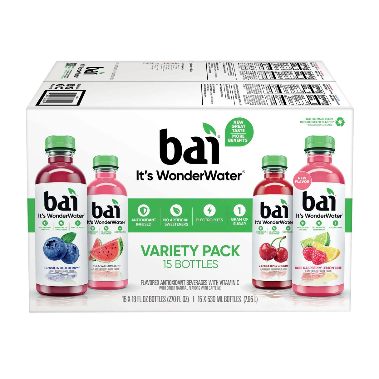 Bai Antioxidant Water Variety Pack (15-Pack, 18 oz Each) | Flavored Hydration with Antioxidants Bai