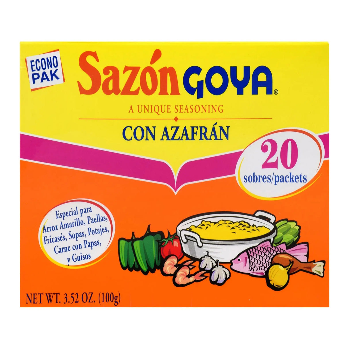 Goya Sazon Con Azafran Seasoning (3-Pack, 3.52 oz Each) | Authentic Latin Flavor Blend Goya
