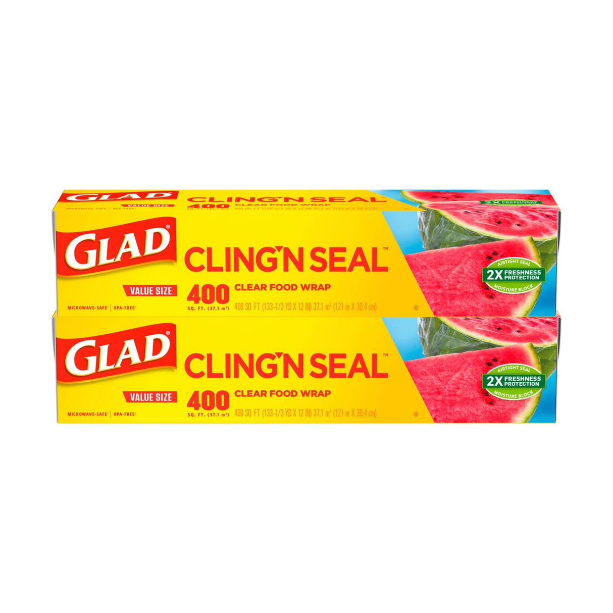 Glad Cling'N Seal Food Wrap (2-Pack, 400 sq. ft.) | Airtight Plastic Storage Wrap Glad