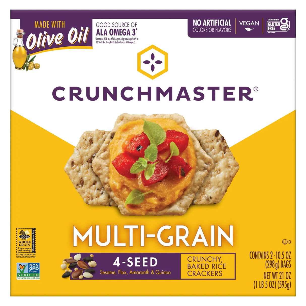 Crunchmaster Multi-Grain Crackers (21 oz) | Crunchy, Gluten-Free Snacking with Whole Grains Crunchmaster