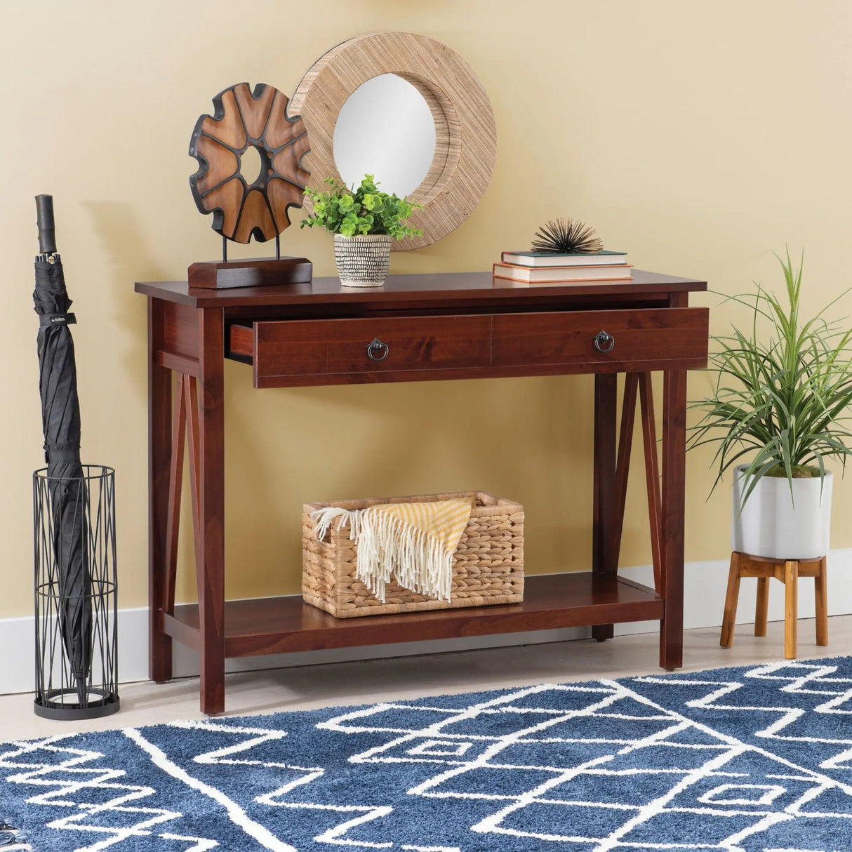 Kanan Console Table (Antique Tobacco) | Rustic Entryway Accent Linon
