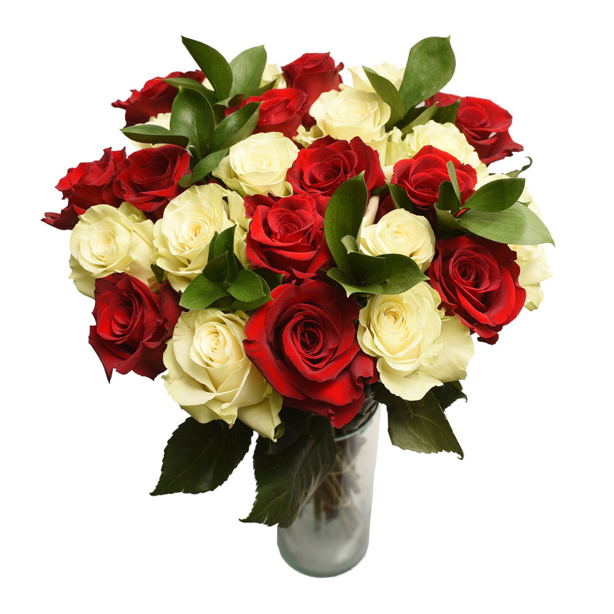 Red and white silk rose bouquet 24 stems