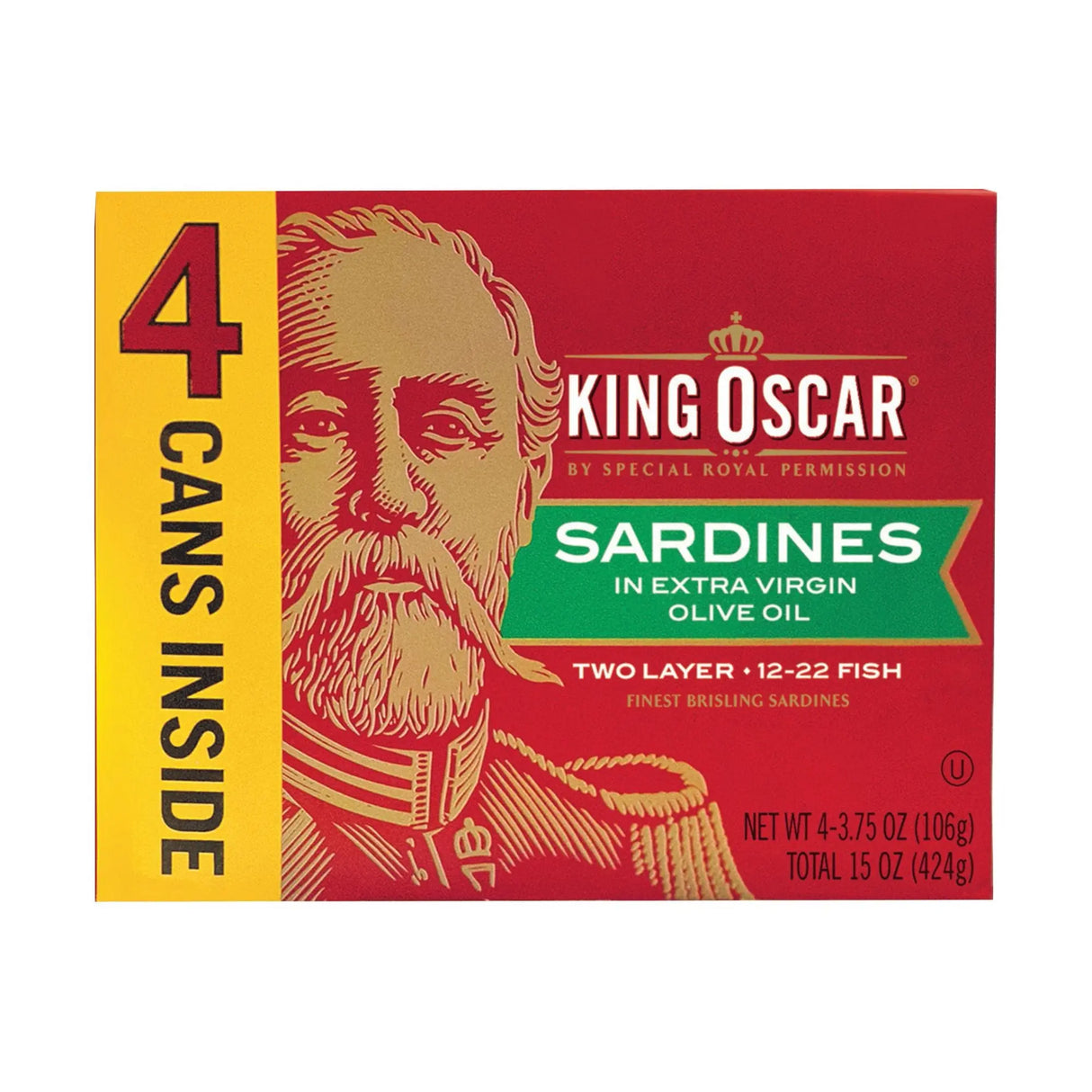 King Oscar Sardines in Olive Oil (4-Pack, 3.75 oz Each) | Wild-Caught, Rich Flavor King Oscar