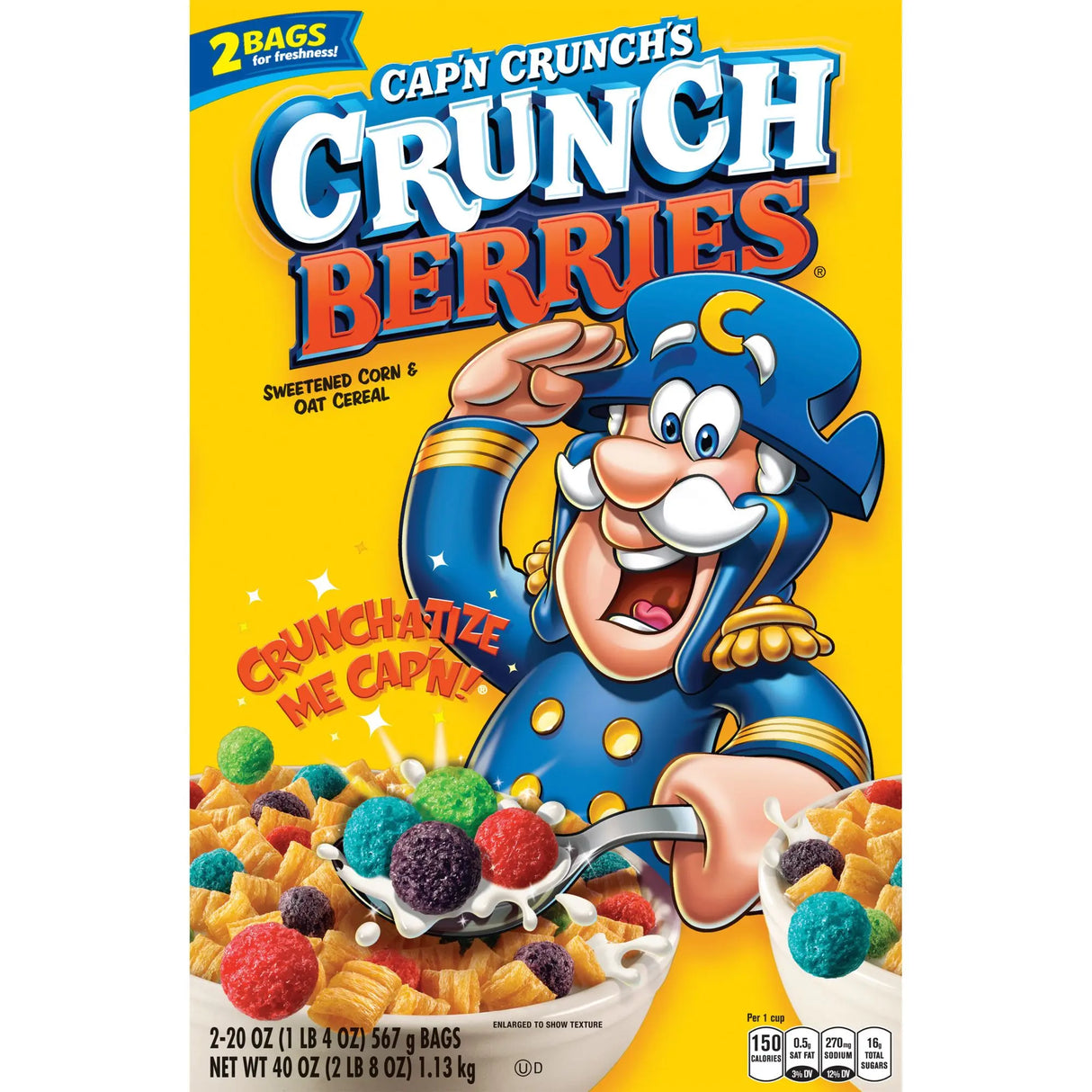 Cap'n Crunch Crunch Berries Cereal (2-Pack, 20 oz Each) | Sweet Corn & Oat Breakfast Treat Captain Crunch