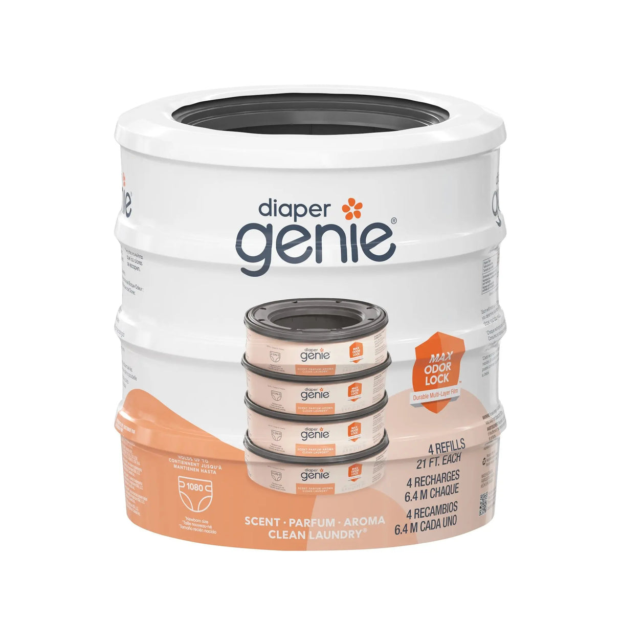 Diaper Genie Refill – Clean Laundry Scent (4-Pack) | Odor Control Refills for Easy Diaper Disposal Diaper Genie