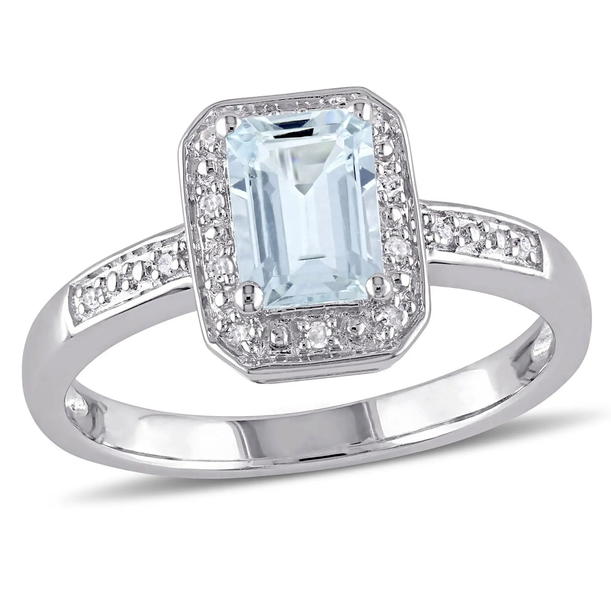Aquamarine & Diamond Accent Ring (1 ct t.w., Sterling Silver) | Elegant Emerald-Cut Design AFS Wholesale Shop